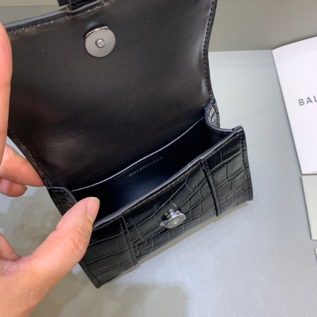 Balen Hourglass Mini Handbag With Chain In Black, For Women, Bags 4.7in/12cm