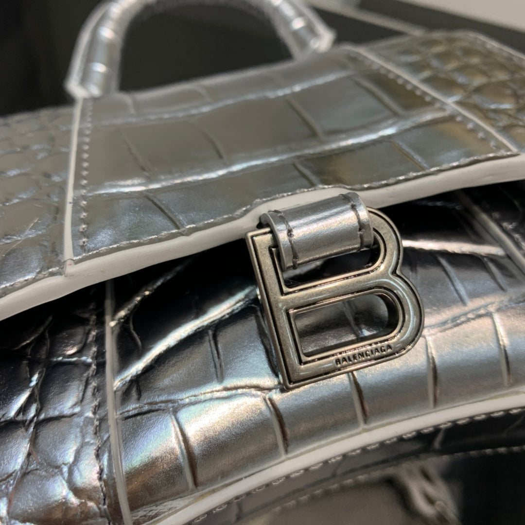 Balen Hourglass Mini Handbag In Sliver, For Women, Bags 4.7in/12cm