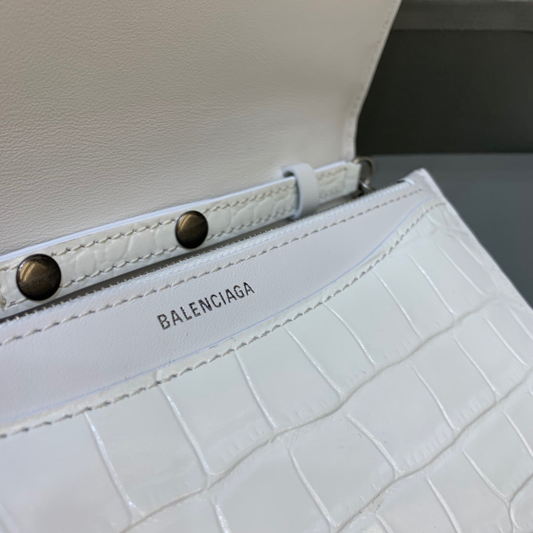 Balen Croc Embossed Patent B Bag With Chain In White, For Women, Bags 7.9in/20cm