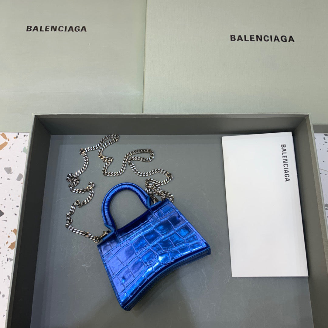 Balen Hourglass Mini Handbag With Chain In Light Blue, For Women, Bags 4.7in/12cm
