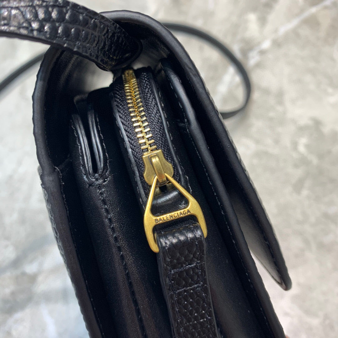 Balen B Small Lizard Effect Cross-body Bag In Black, For Women, Bags 7in/18cm