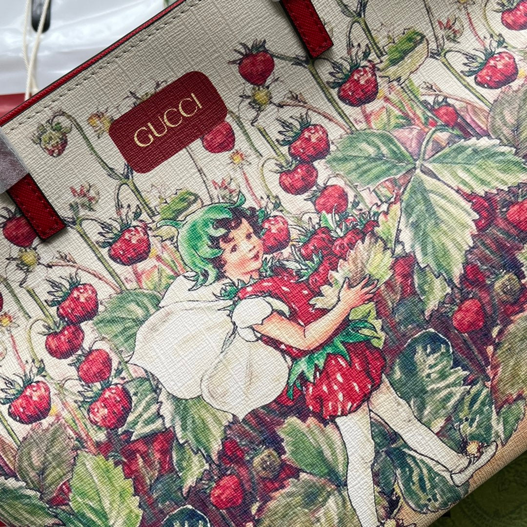 gg Children’s Tote Bag With Strawberry Fairy Print White For Women, Women’s Bags 7.9in/20cm gg