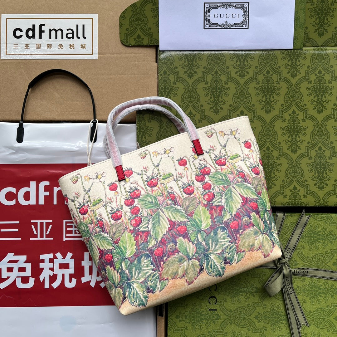gg Children’s Tote Bag With Strawberry Fairy Print White For Women, Women’s Bags 7.9in/20cm gg