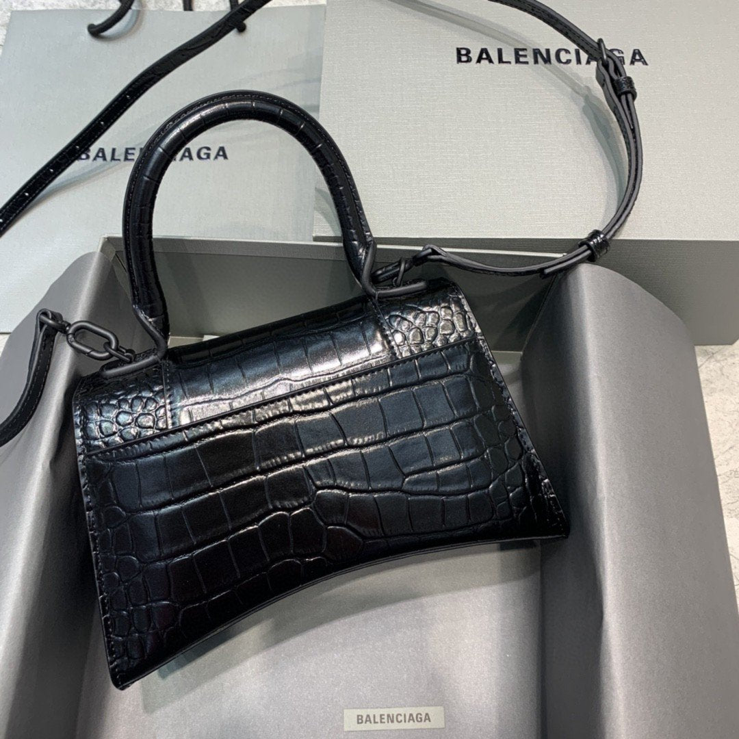Balen Hourglass Small Handbag In Black, For Women, Bags 9in/23cm