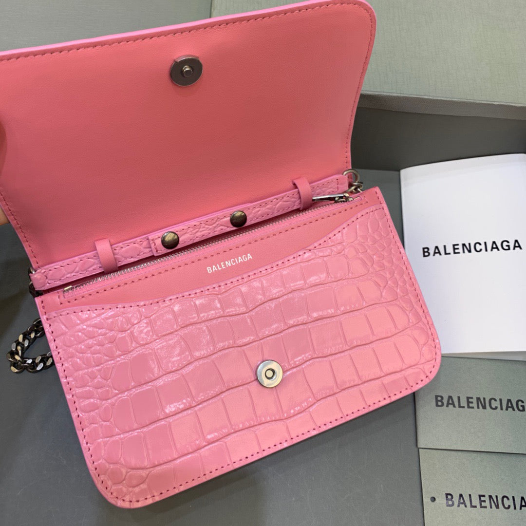 Balen Croc Embossed Patent B Bag With Chain In Pink, For Women, Bags 7.9in/20cm