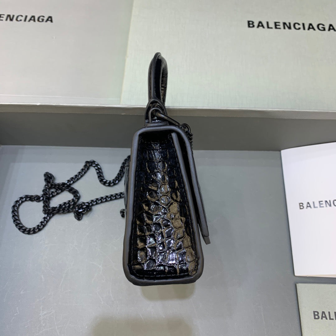 Balen Hourglass Mini Handbag With Chain In Black, For Women, Bags 4.7in/12cm