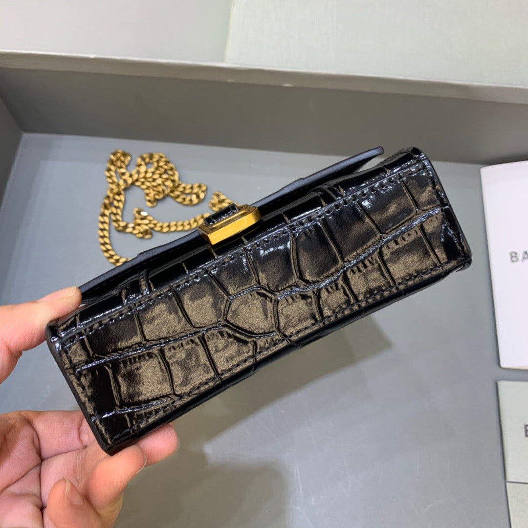 Balen Hourglass Mini Handbag With Chain In Black, For Women, Bags 4.7in/12cm