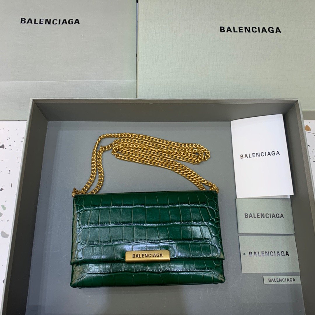 Balen Triplet Small Bag Crocodile Embossed Green, For Women, Bags 8.3in/21cm