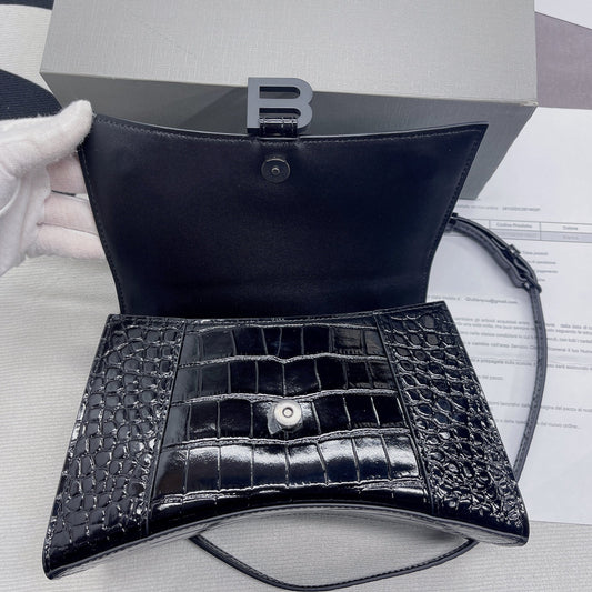 Balen Hourglass Small Handbag In Black, For Women, Bags 9in/23cm