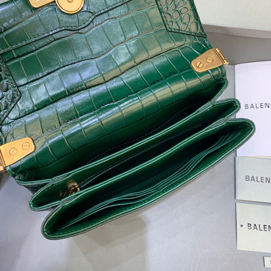Balen Triplet Small Bag Crocodile Embossed Green, For Women, Bags 8.3in/21cm