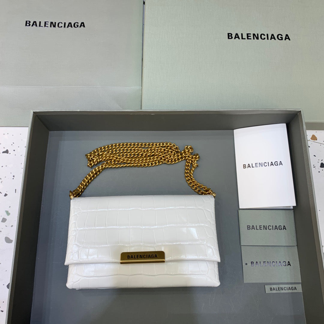 Balen Triplet Small Bag Crocodile Embossed White, For Women, Bags 8.3in/21cm
