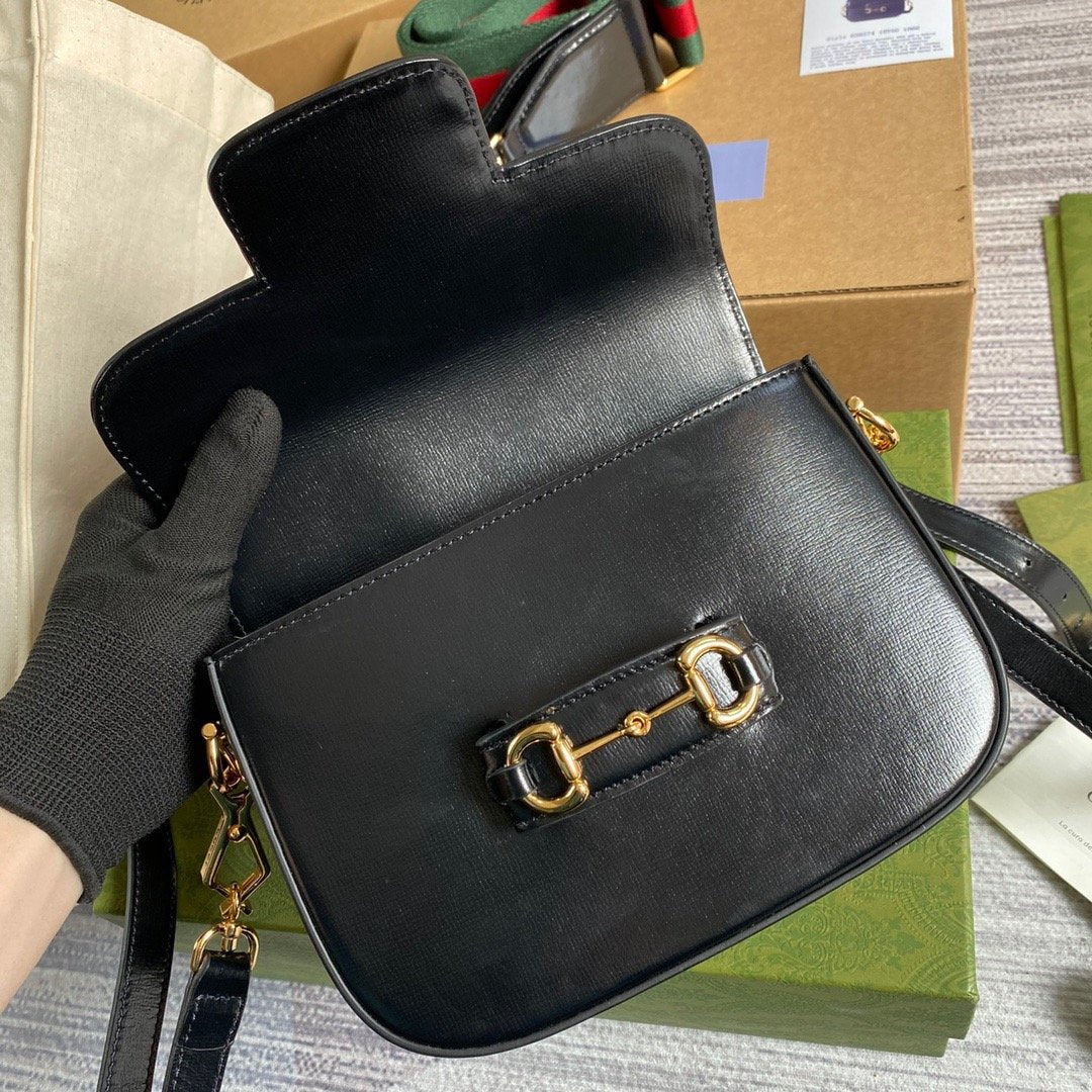 gg Horsebit 1955 Mini Bag Black For Women, Women’s Bags 8in/21cm gg 658574 18YSG 1060