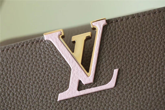 LV Capucines BB Taurillon Smokey Brown Green/ Creme/ Pink For Women, Shoulder And Crossbody Bags 27cm/10.6in LV M59516