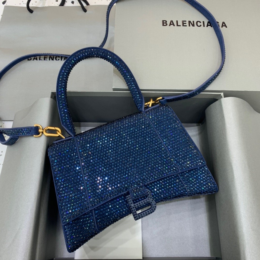 Balen Hourglass Small Handbag In Dark Blue, For Women, Bags 9in/23cm