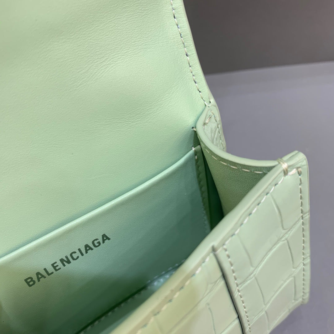 Balen Hourglass Mini Handbag With Chain In Light Green, For Women, Bags 4.7in/12cm