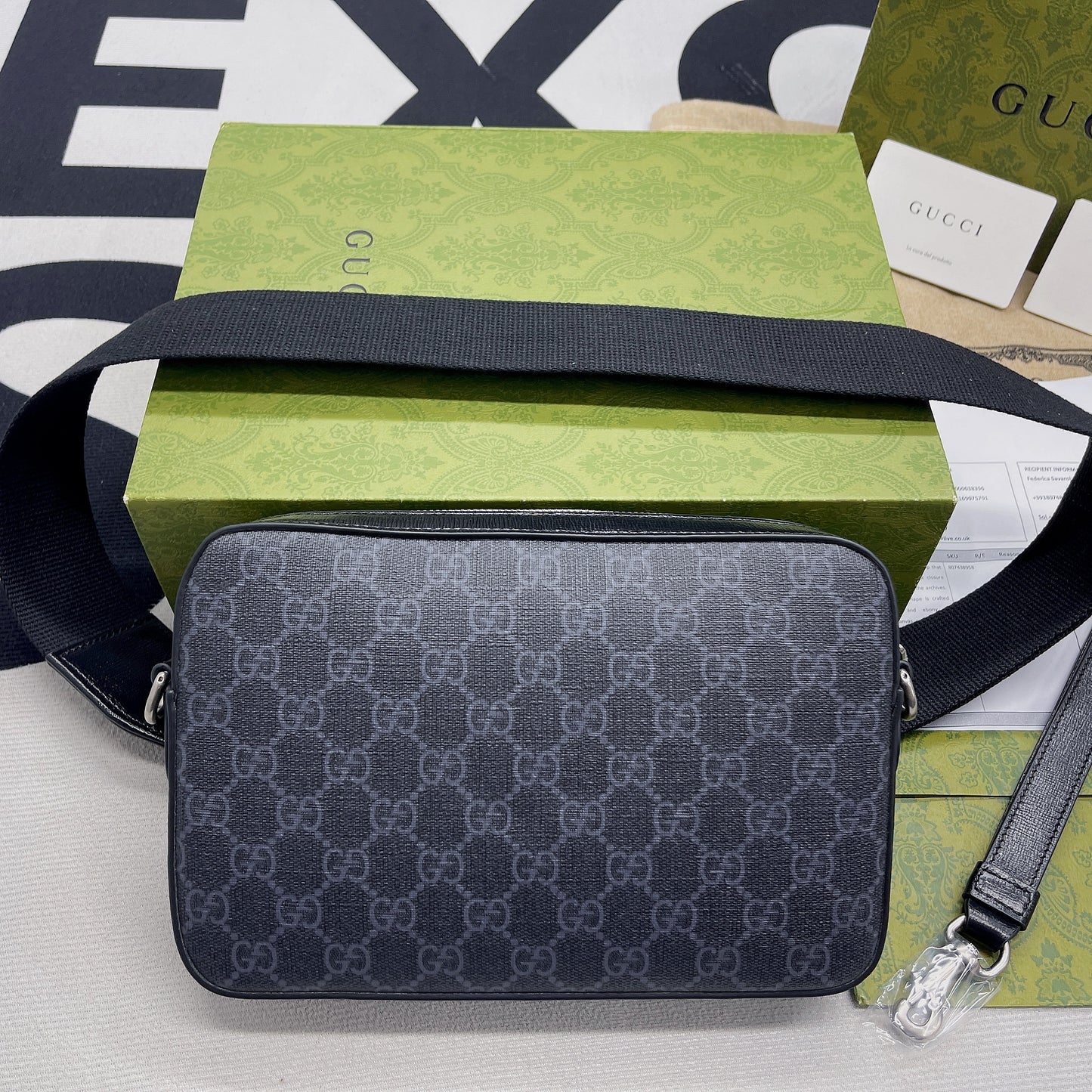 gg Shoulder Bag With Interlocking G Black gg Supreme Canvas For Women 9.6in/24.5cm gg 703468 92THF 1000