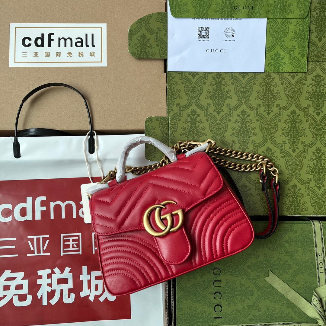gg Marmont Mini Top Handle Bag Red For Women, Women’s Bags 8.3in/21cm gg 
