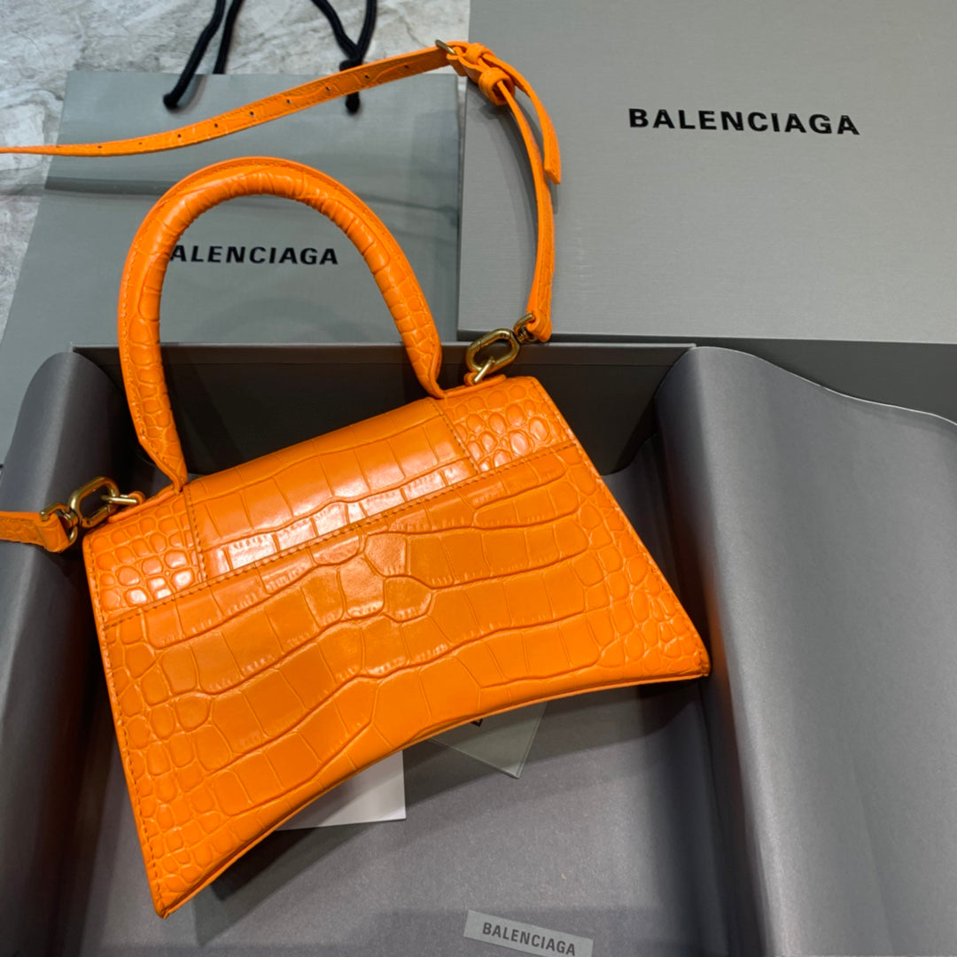 Balen Hourglass Small Handbag In Orange, For Women, Bags 9in/23cm