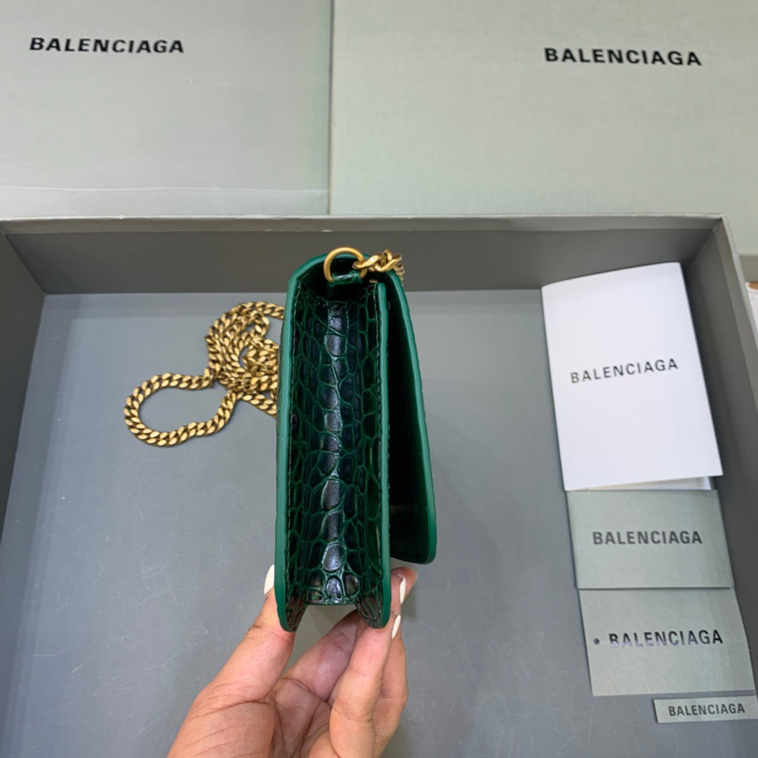 Balen Croc Embossed Patent B Bag With Chain In Green, For Women, Bags 7.9in/20cm