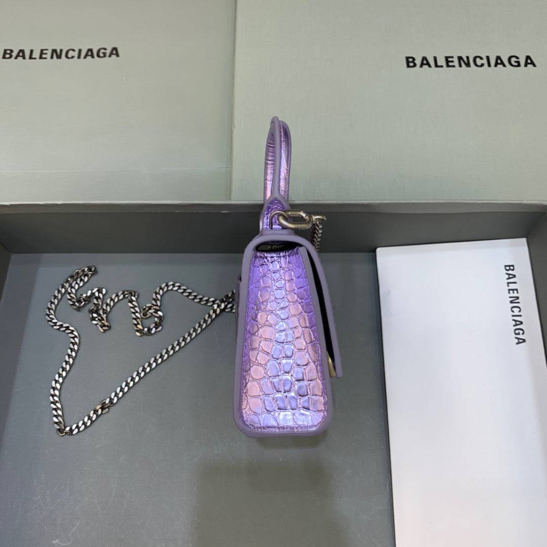 Balen Hourglass Mini Handbag With Chain In Light Violet, For Women, Bags 4.7in/12cm