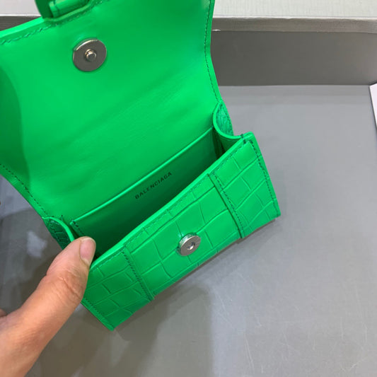 Balen Hourglass Mini Handbag With Chain In Green, For Women, Bags 4.7in/12cm