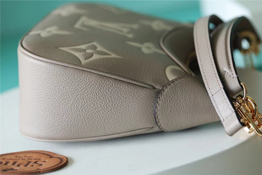 LV Bagatelle Monogram Empreinte Tourterelle Gray / Creme Beige For Women, Shoulder And Crossbody Bags 22cm/8.7in LV M46112