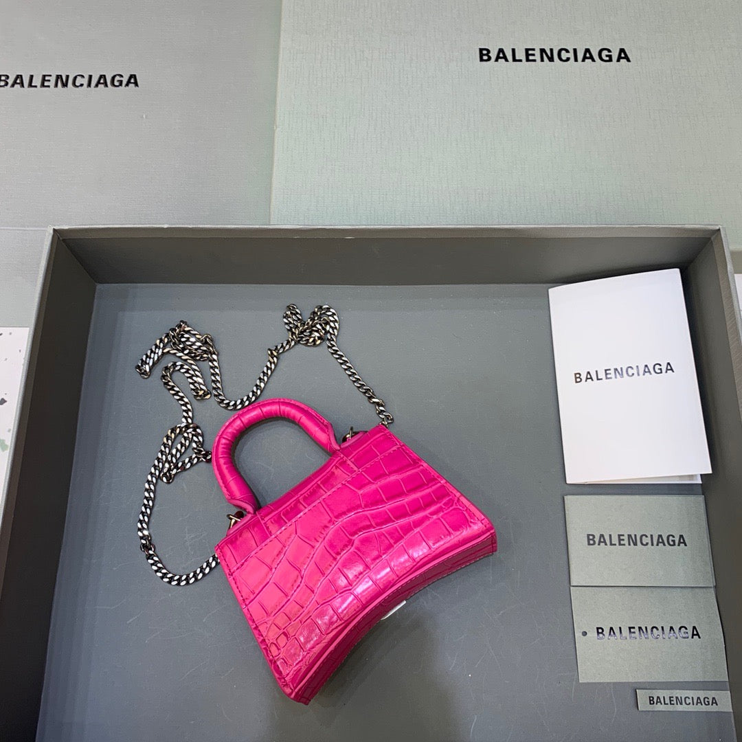 Balen Hourglass Mini Handbag With Chain In Dark Pink, For Women, Bags 4.7in/12cm
