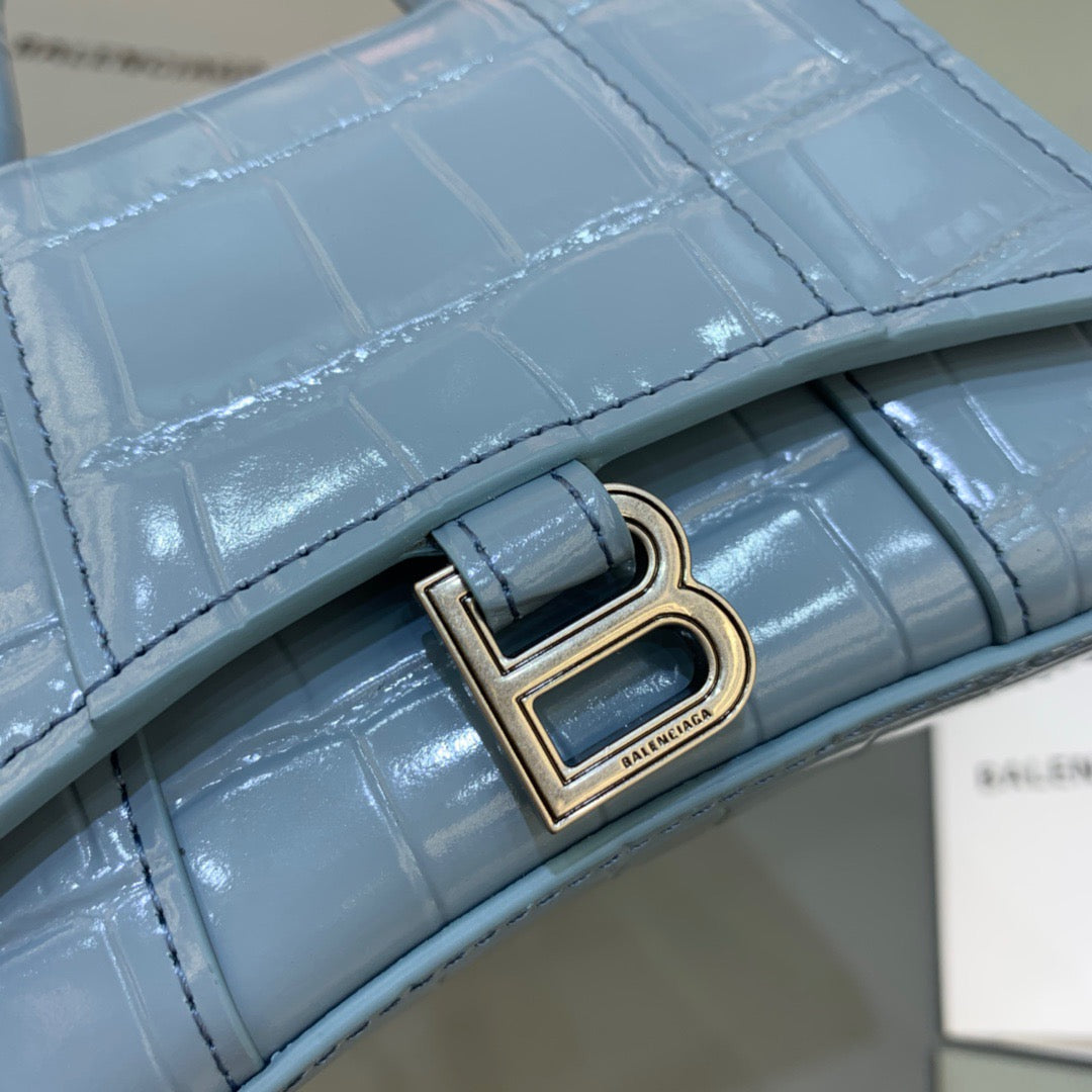Balen Hourglass Mini Handbag With Chain In Blue, For Women, Bags 4.7in/12cm