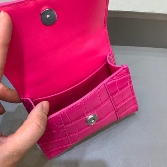 Balen Hourglass Mini Handbag With Chain In Dark Pink, For Women, Bags 4.7in/12cm