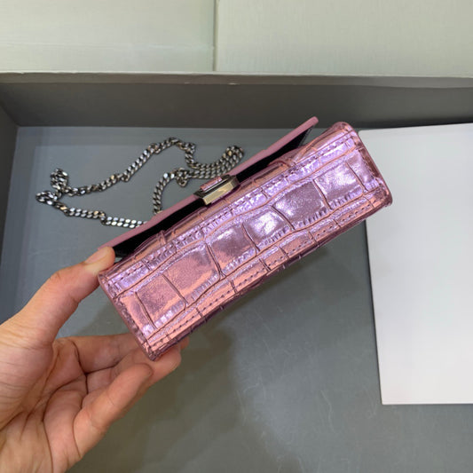 Balen Hourglass Mini Handbag With Chain In Light Pink, For Women, Bags 4.7in/12cm