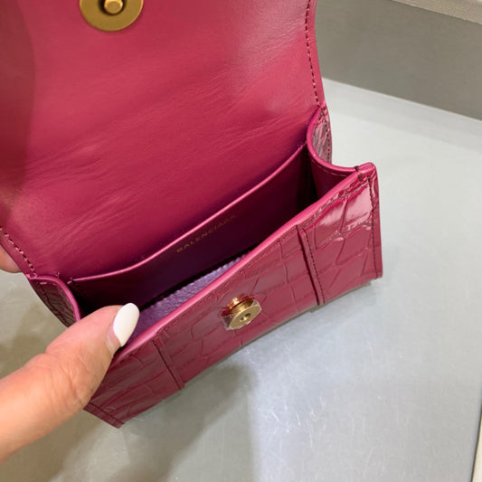 Balen Hourglass Mini Handbag With Chain In Dark Red, For Women, Bags 4.7in/12cm