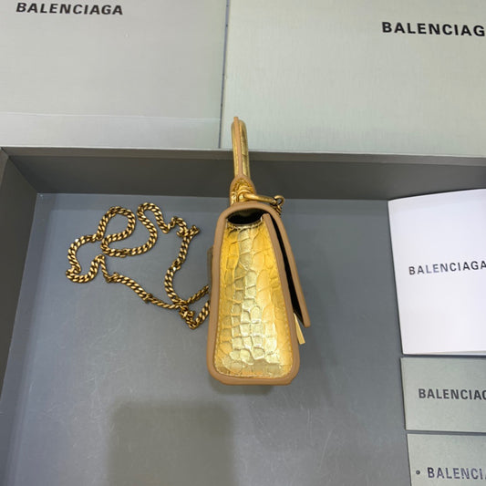 Balen Hourglass Mini Handbag With Chain In Gold, For Women, Bags 4.7in/12cm 6646761S49M8005