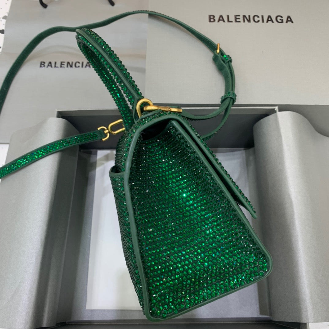 Balen Hourglass Small Handbag In Green, For Women, Bags 9in/23cm