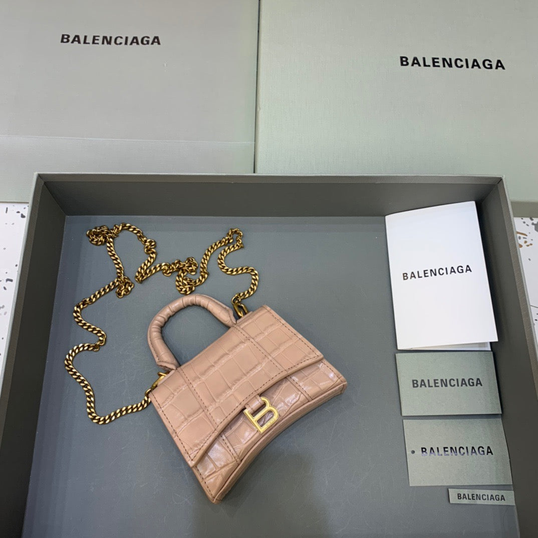 Balen Hourglass Mini Handbag With Chain In Beige, For Women, Bags 4.7in/12cm