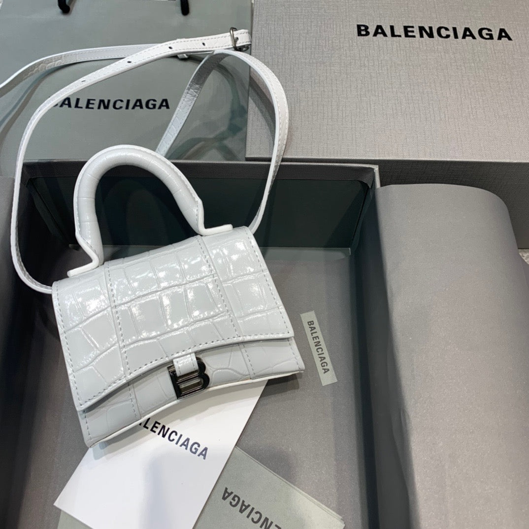 Balen Hourglass Mini Handbag In White, For Women, Bags 4.7in/12cm 6373721LR6Y9016