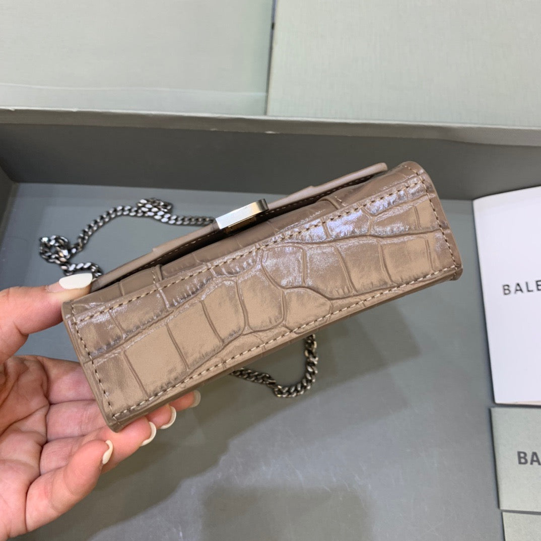 Balen Hourglass Mini Handbag With Chain In Earth Brown, For Women, Bags 4.7in/12cm