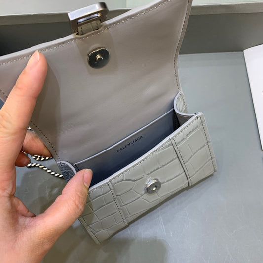 Balen Hourglass Mini Handbag With Chain In Grey, For Women, Bags 4.7in/12cm