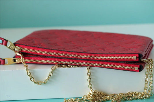 LV Double Zip Pochette Monogram Empreinte Red For Women, Shoulder and Crossbody Bags 7.9in/20cm LV