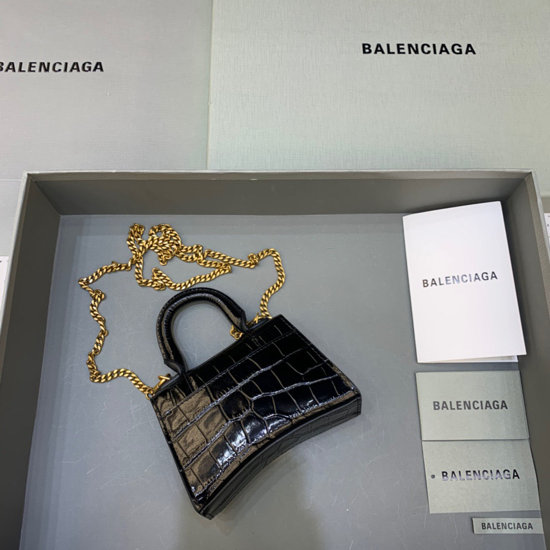 Balen Hourglass Mini Handbag With Chain In Black, For Women, Bags 4.7in/12cm