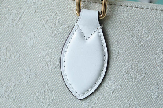 LV Onthego MM Monogram Giant And Raffia White/ Yellow For Women, Shoulder And Crossbody Bags 35cm/13.8in LV