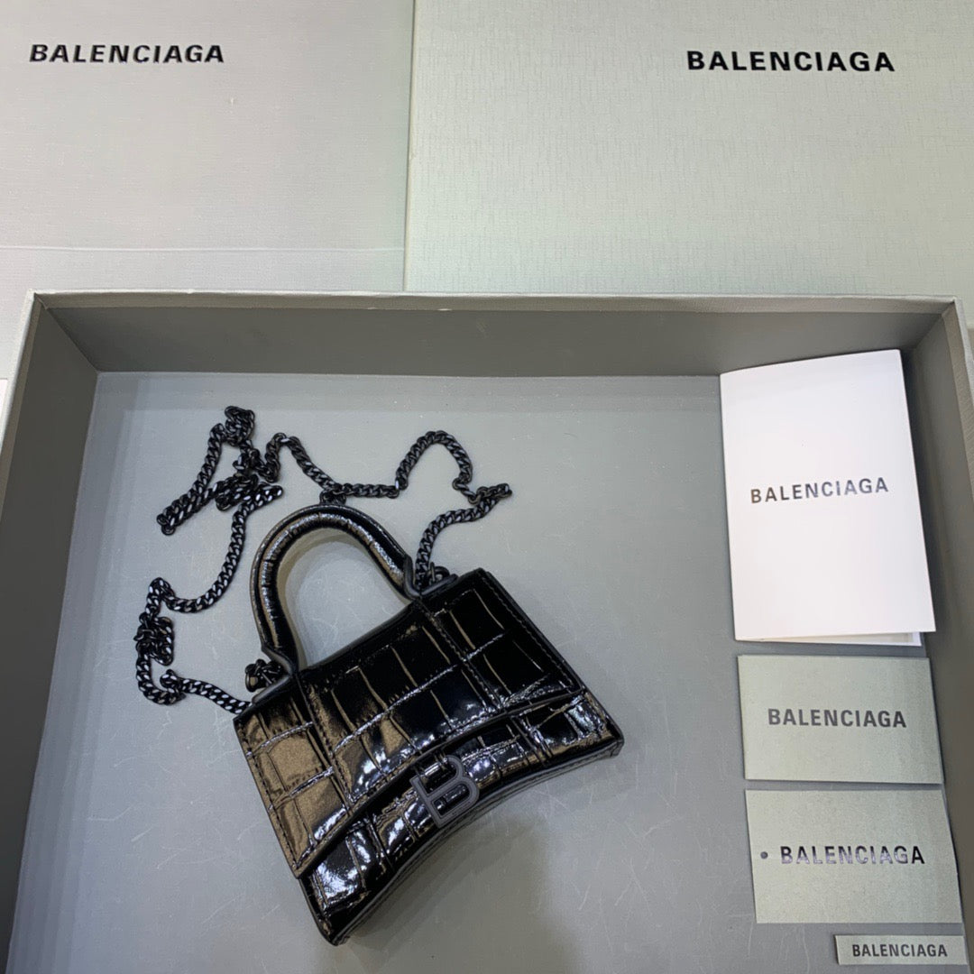 Balen Hourglass Mini Handbag With Chain In Black, For Women, Bags 4.7in/12cm