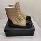 CHANEL LACE UP BOOTS BEIGE BLACK G39516 Y56261 K5119