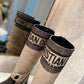 DIOR D MAJOR BOOT FABRIC AND CALFSKIN IN TAUPE AND BLACK KCI611SCN S46X