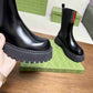 GUCCI WOMEN'S BOOT WITH WEB ANAND LEATHER BLACK ‎806398 AAD6T 1052