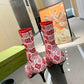 GUCCI GG 75MM KNIT ANKLE BOOTS RED FLUORESCENT WHITE FABRIC 718378 FAAQP 5810