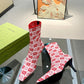 GUCCI GG 75MM KNIT ANKLE BOOTS RED FLUORESCENT WHITE FABRIC 718378 FAAQP 5810