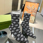 GUCCI GG 75MM KNIT ANKLE BOOTS BLACK WHITE FABRIC 718378 FAAQP 1008