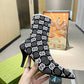 GUCCI GG 75MM KNIT ANKLE BOOTS BLACK WHITE FABRIC 718378 FAAQP 1008