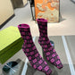 GUCCI GG 75MM KNIT ANKLE BOOTS BLACK FLUORESCENT PINK FABRIC 718378 FAAQP 8610