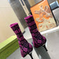 GUCCI GG 75MM KNIT ANKLE BOOTS BLACK FLUORESCENT PINK FABRIC 718378 FAAQP 8610